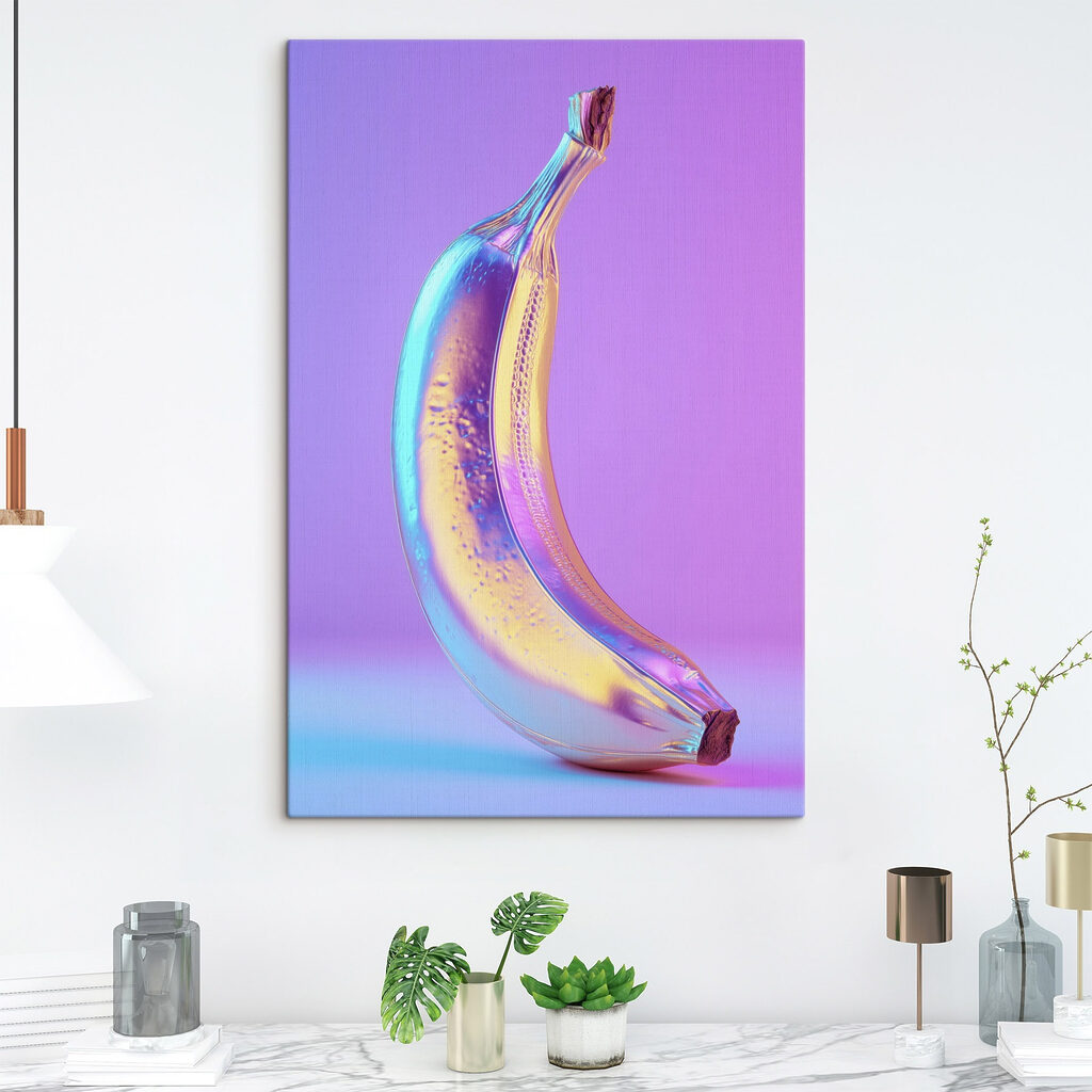 Colorful banana on a purple background