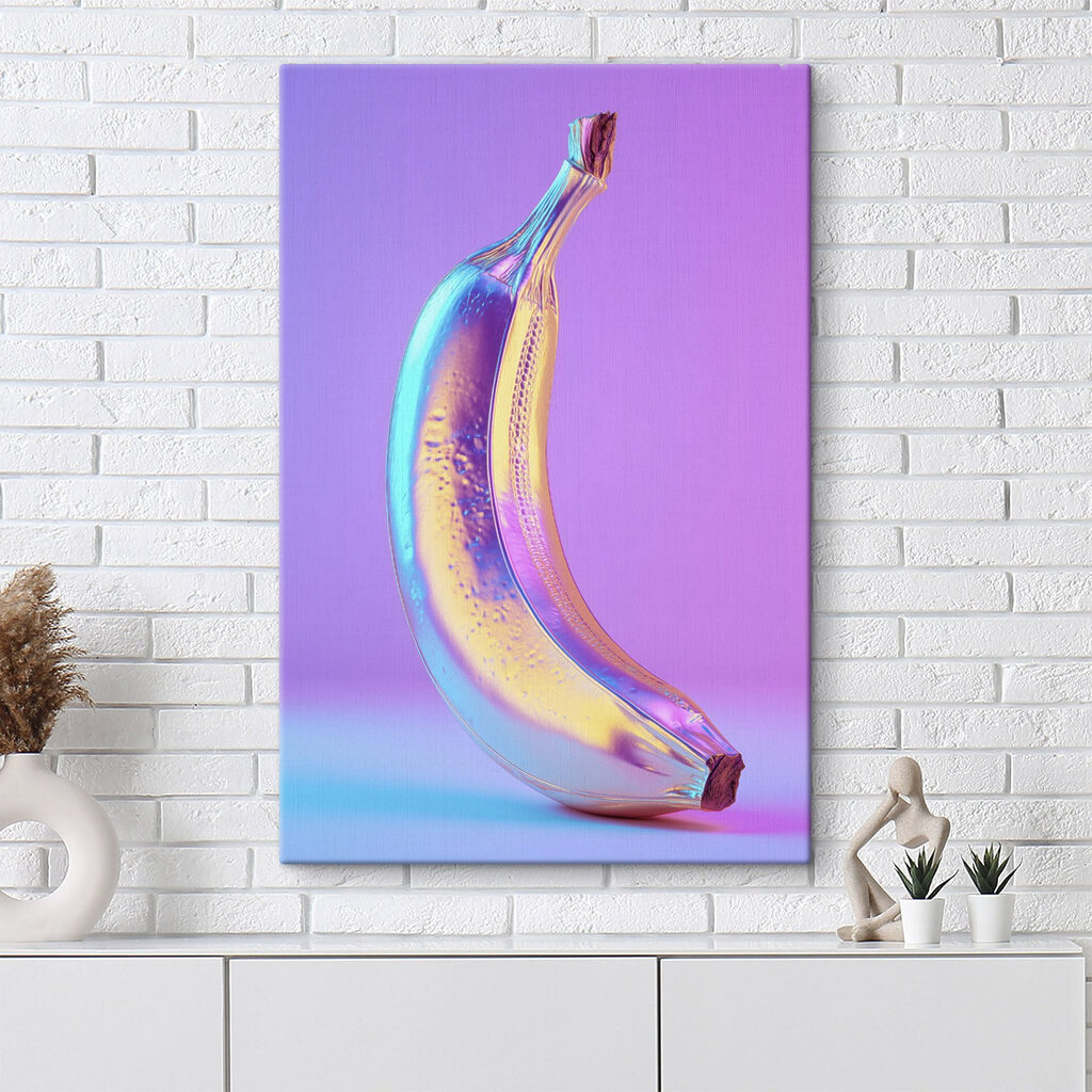 Colorful banana on a purple background