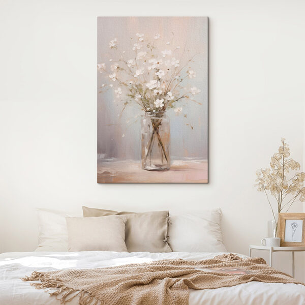 Painting of a vase with white flowers Painting of a vase with white flowers