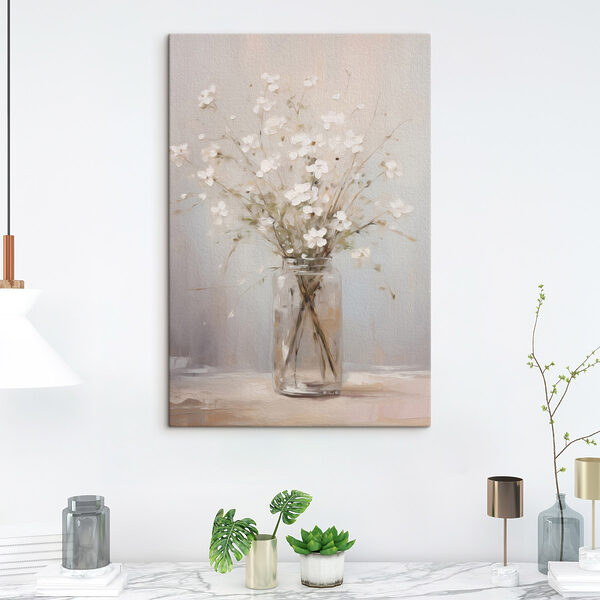 Painting of a vase with white flowers Painting of a vase with white flowers