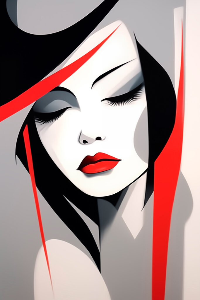 Woman with red lips and black hair Woman with red lips and black hair