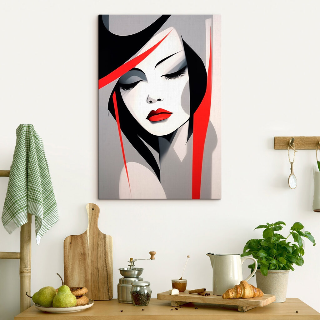 Woman with red lips and black hair Woman with red lips and black hair