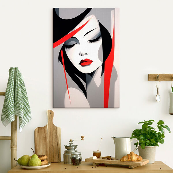 Woman with red lips and black hair Woman with red lips and black hair
