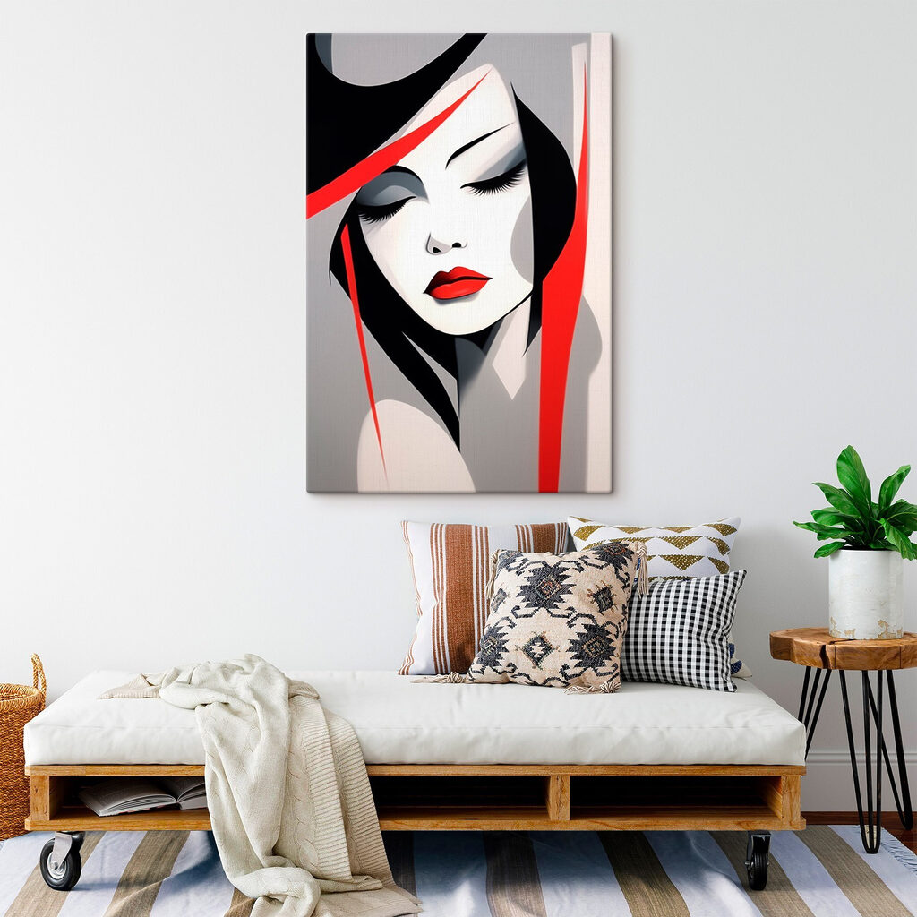 Woman with red lips and black hair Woman with red lips and black hair