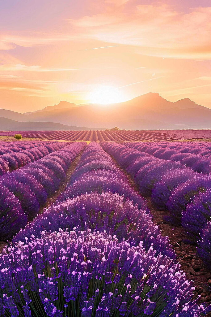 Field of lavender with mountains in the background