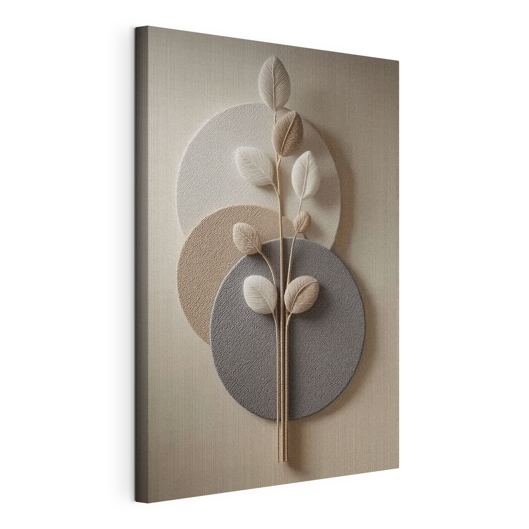 Group of round plates with a plant on it Group of round plates with a plant on it