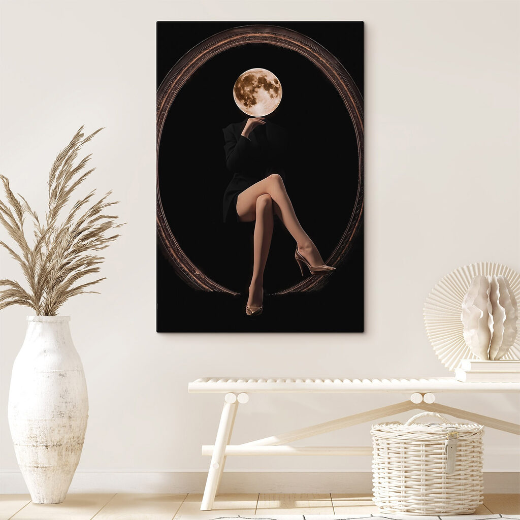 Woman sitting in a chair with a moon in her face Woman sitting in a chair with a moon in her face