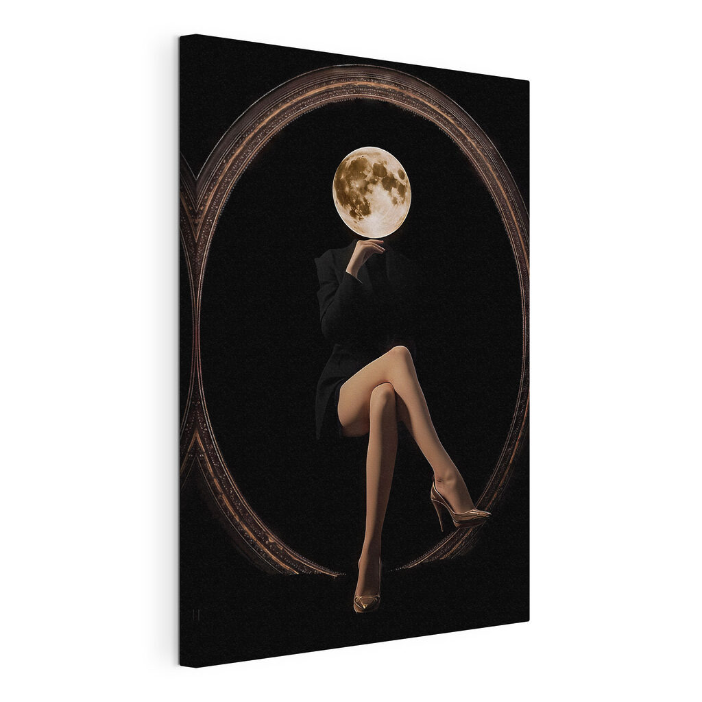 Woman sitting in a chair with a moon in her face Woman sitting in a chair with a moon in her face