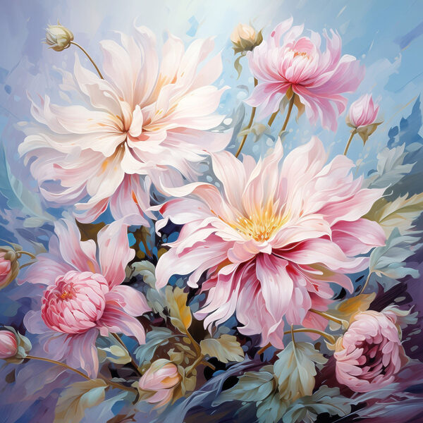Painting of flowers on a blue background Painting of flowers on a blue background