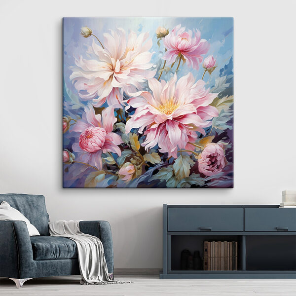 Painting of flowers on a blue background Painting of flowers on a blue background