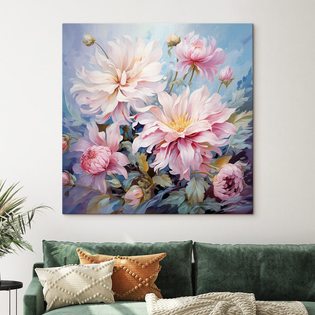 Painting of flowers on a blue background Painting of flowers on a blue background