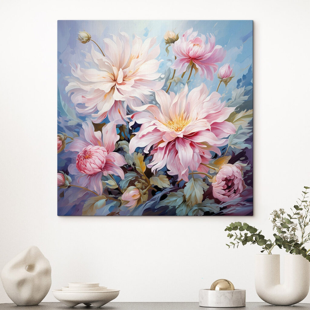 Painting of flowers on a blue background Painting of flowers on a blue background