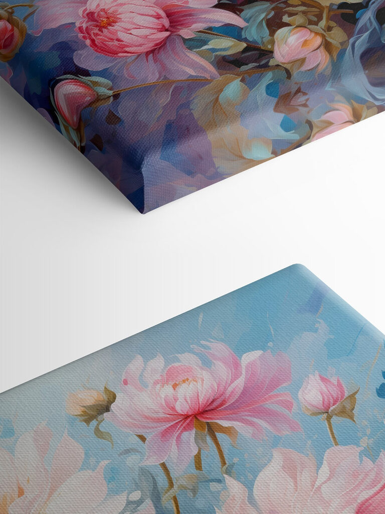 Painting of flowers on a blue background Painting of flowers on a blue background