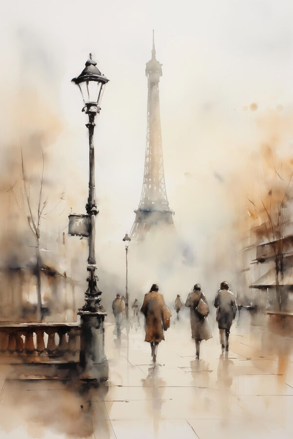 Watercolor of people walking on a sidewalk Watercolor of people walking on a sidewalk