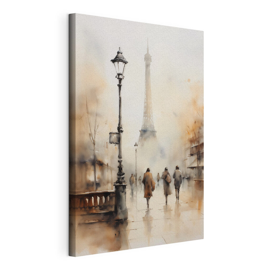 Watercolor of people walking on a sidewalk Watercolor of people walking on a sidewalk