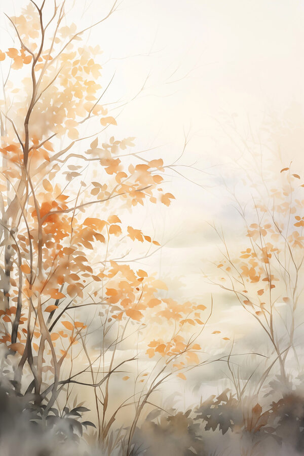Painting of trees with orange leaves