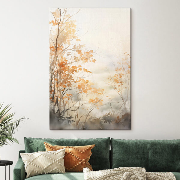 Painting of trees with orange leaves