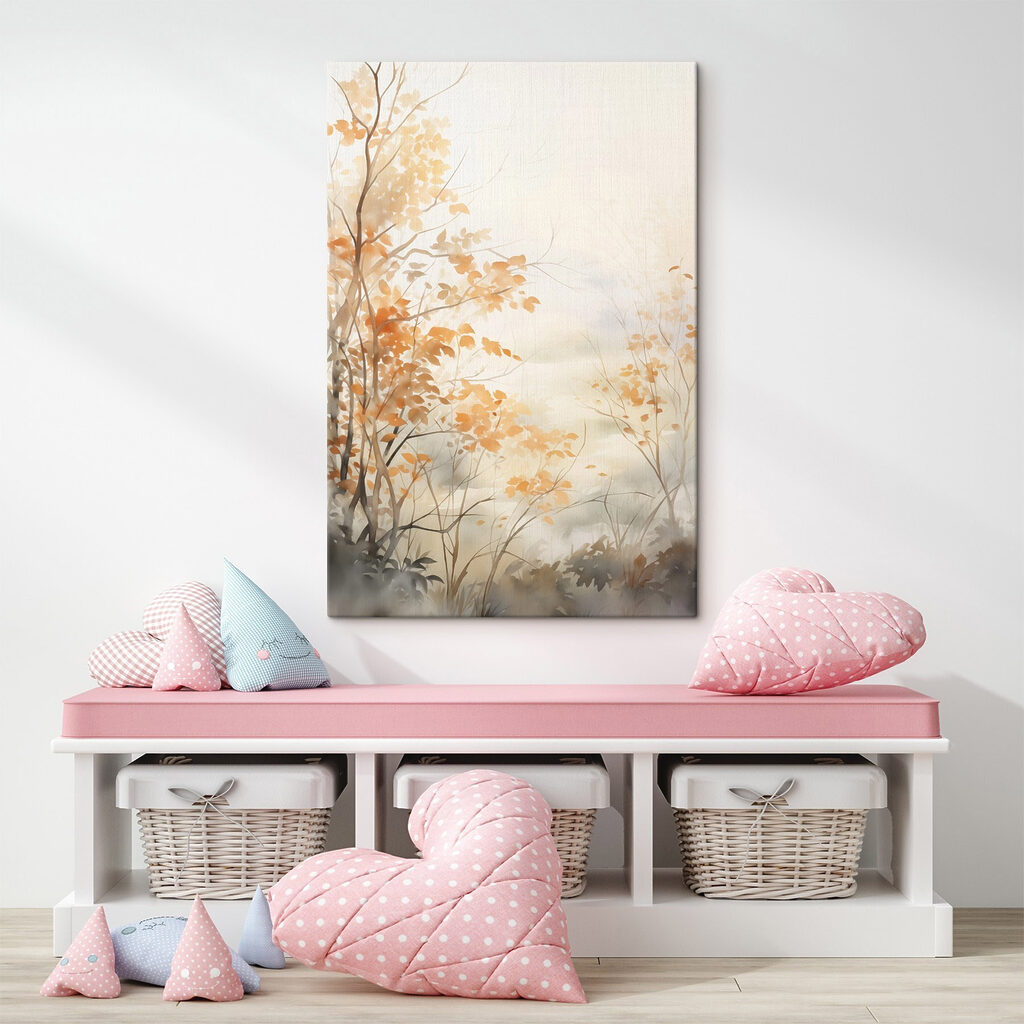 Painting of trees with orange leaves