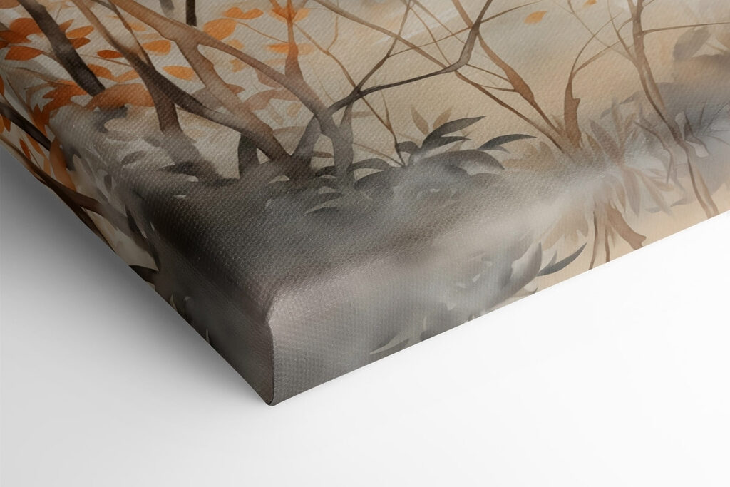 Painting of trees with orange leaves