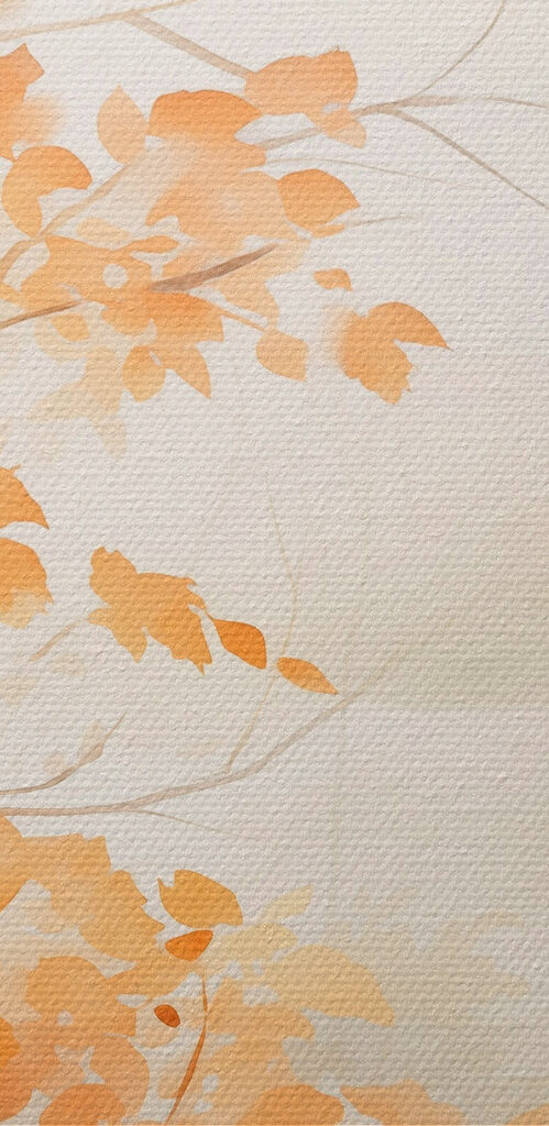 Painting of trees with orange leaves