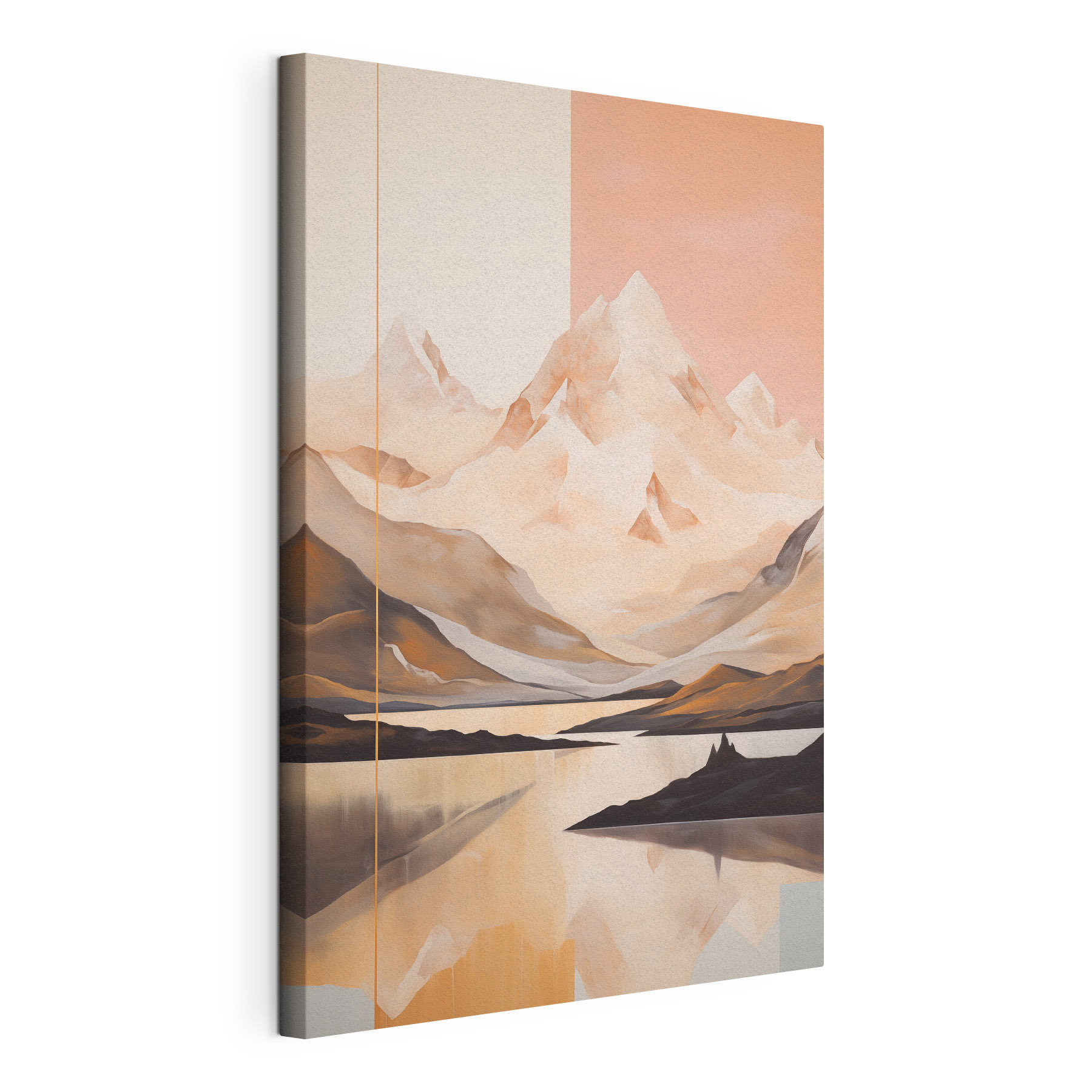 Painting of a mountain range and a lake Painting of a mountain range and a lake