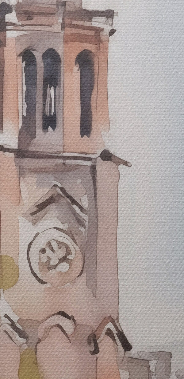 Watercolor of a building with a clock tower Watercolor of a building with a clock tower