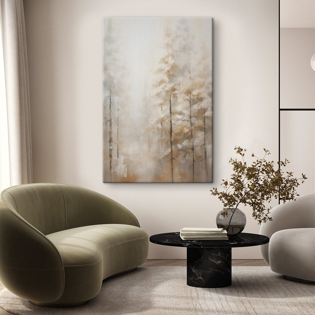 Painting of trees in fog