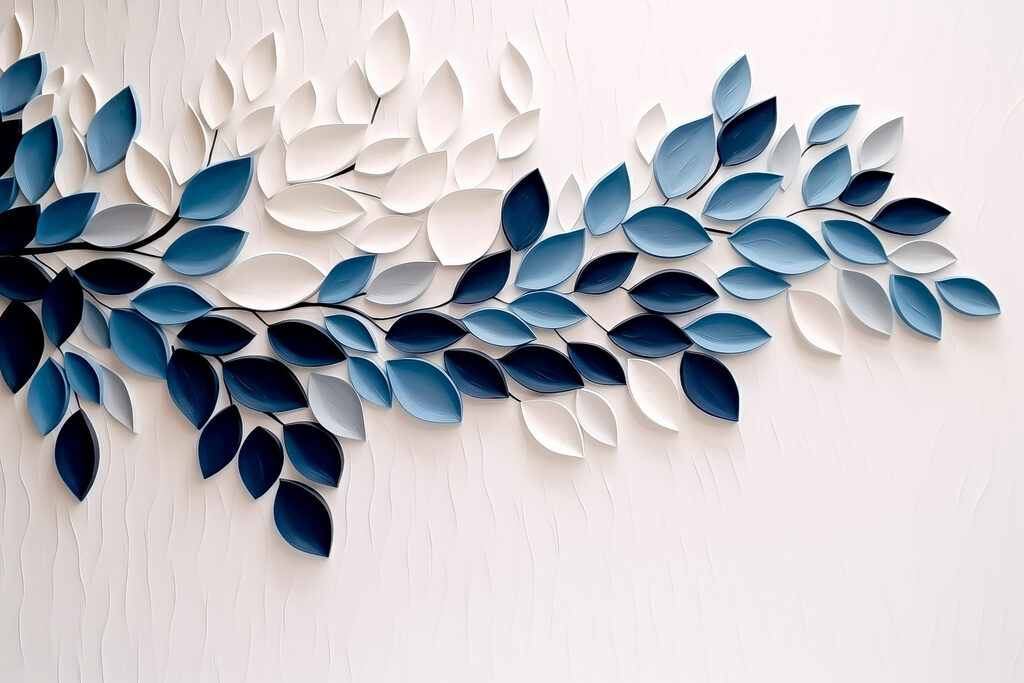 Blue and white leaf art