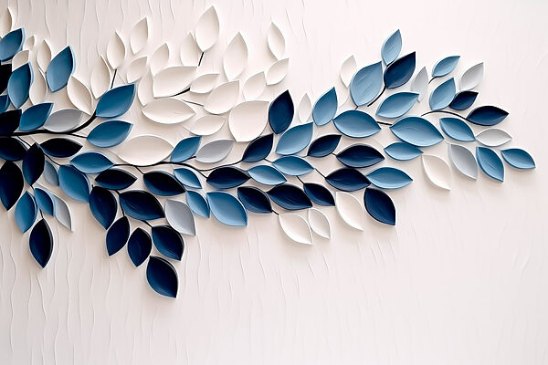 Blue and white leaf art