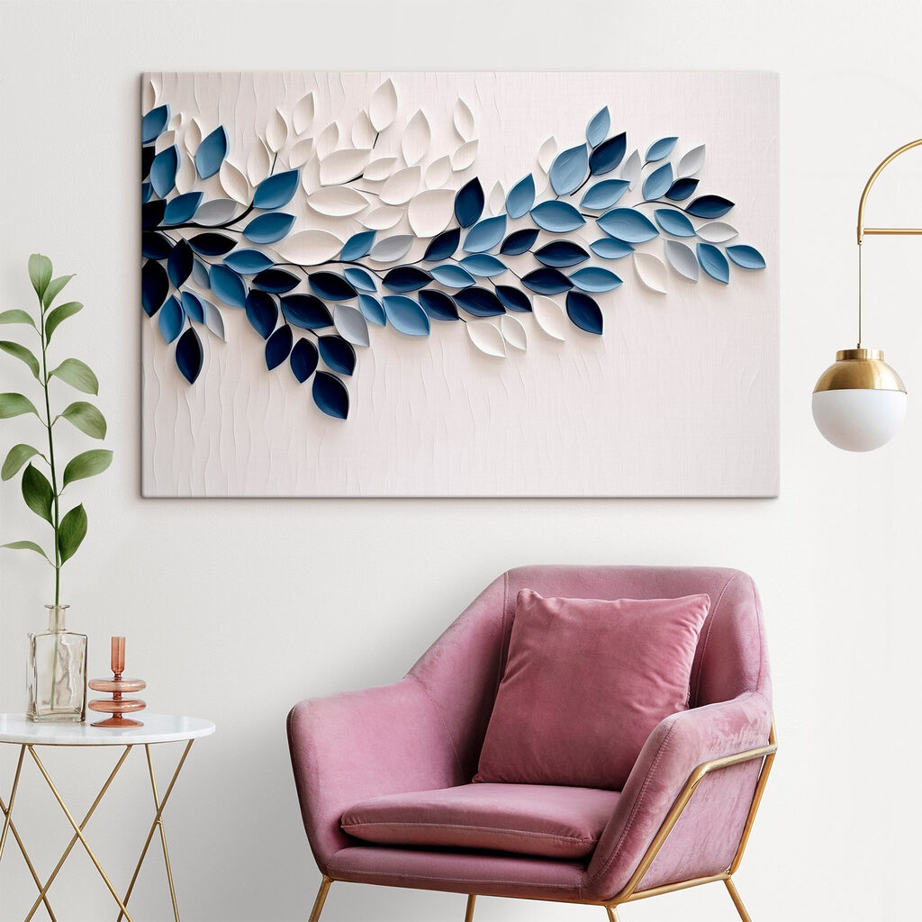 Blue and white leaf art