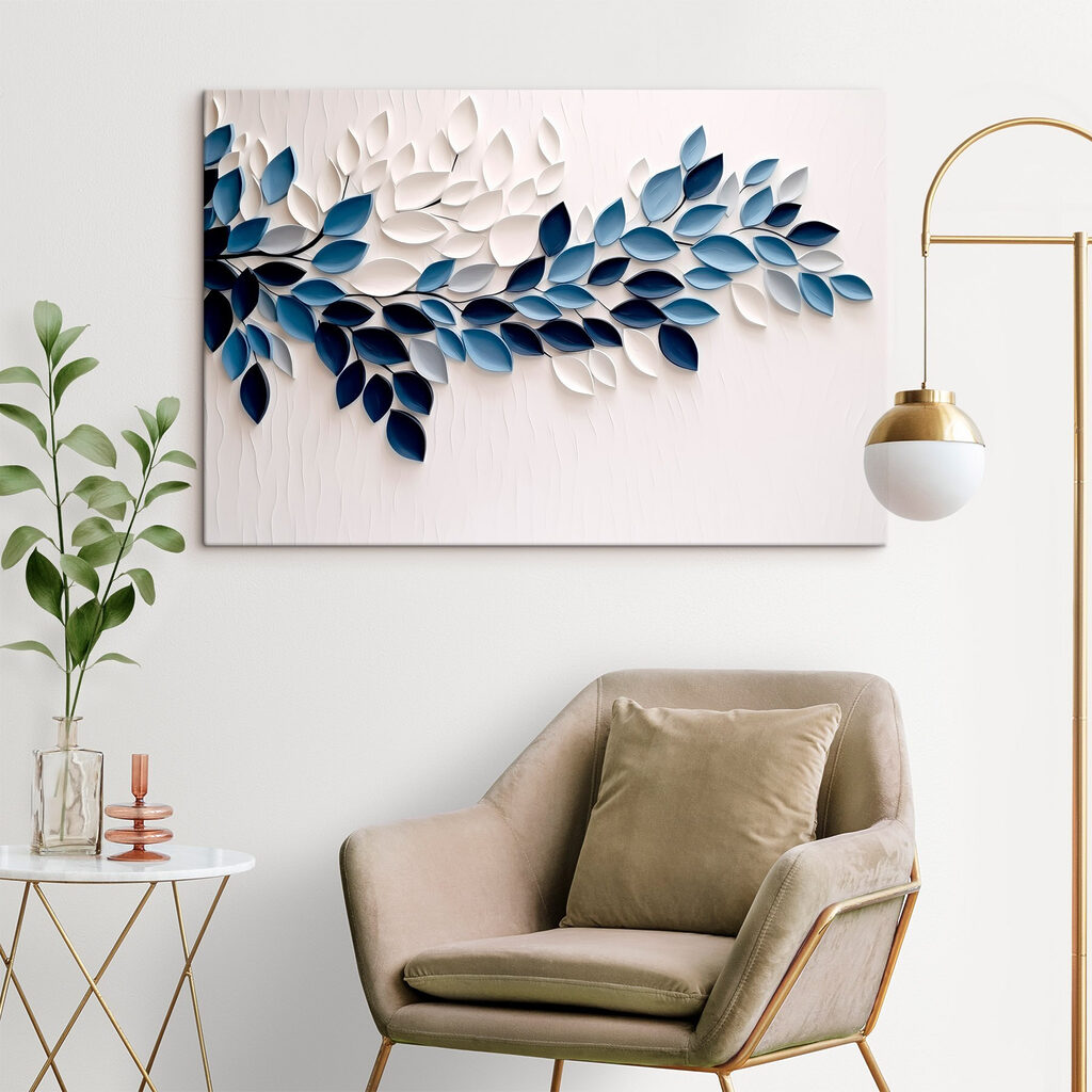 Blue and white leaf art