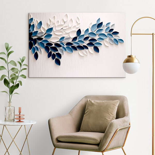 Blue and white leaf art