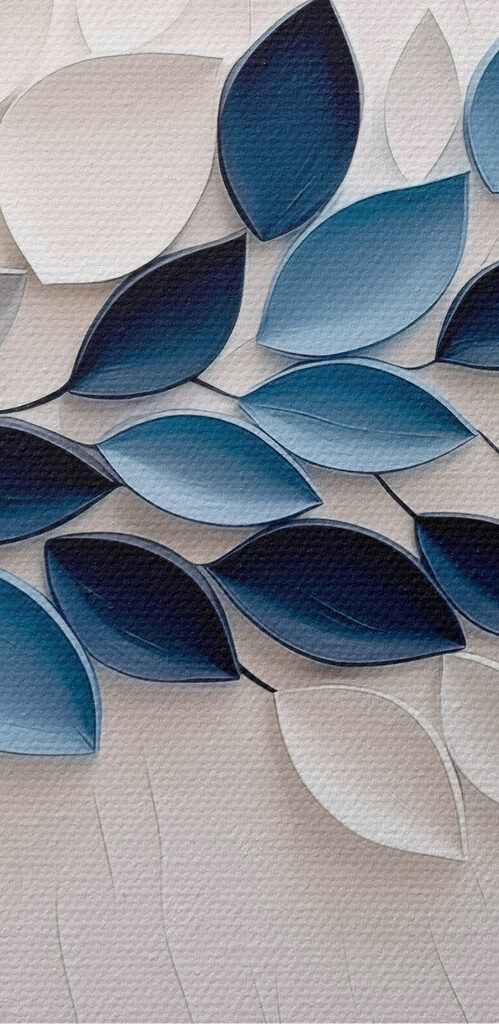 Blue and white leaf art