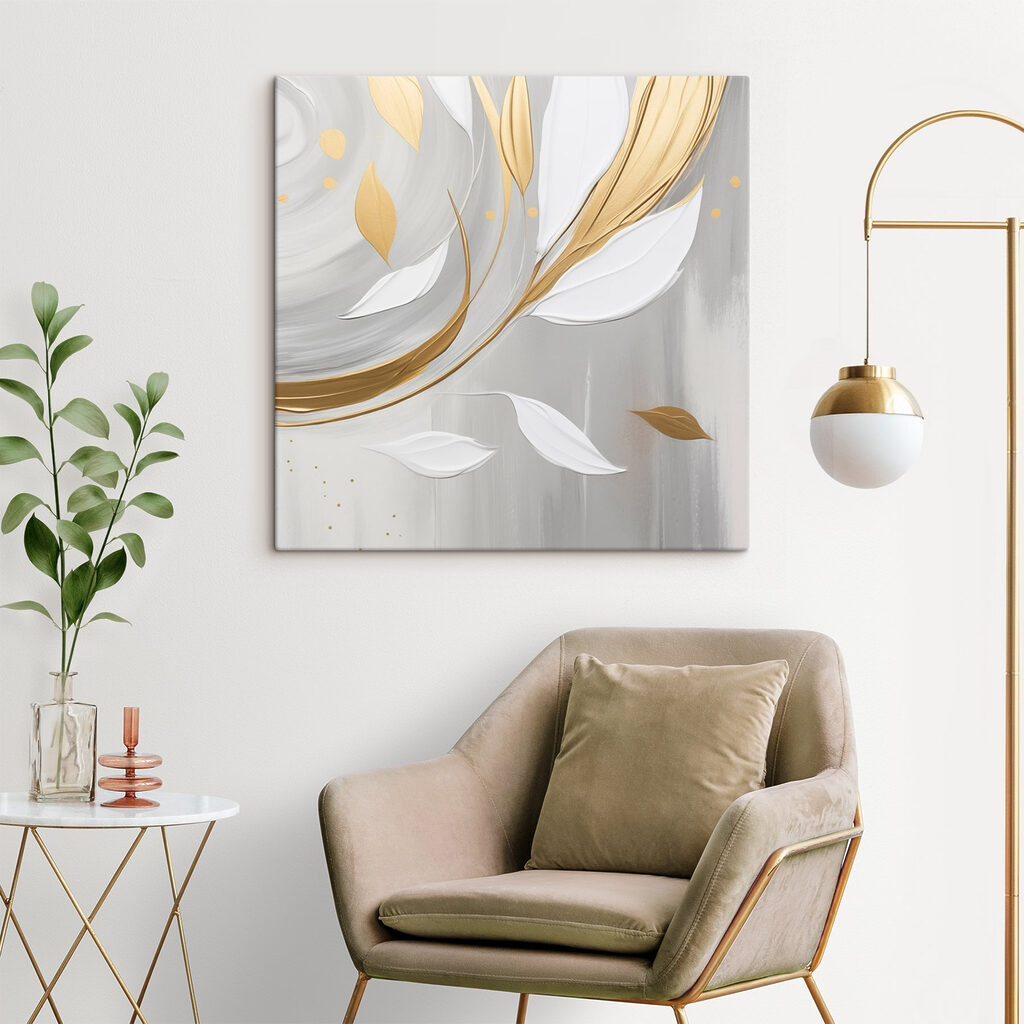 Painting of leaves and swirls