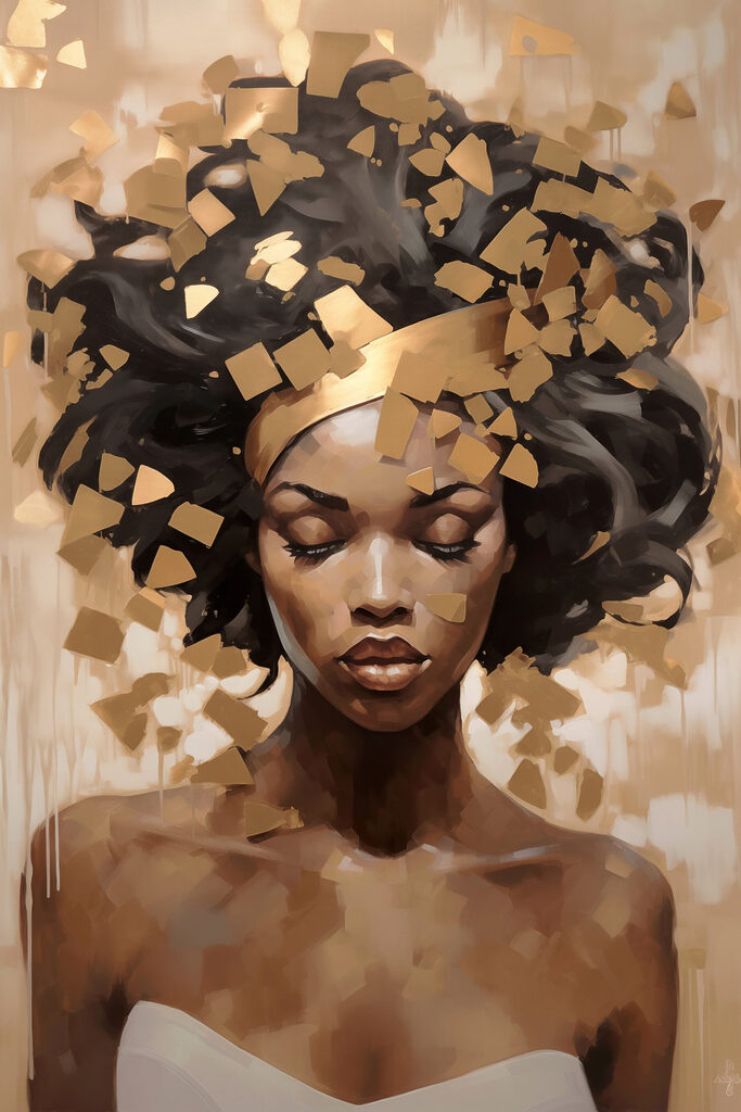 Soft beauty amidst abstract shapes