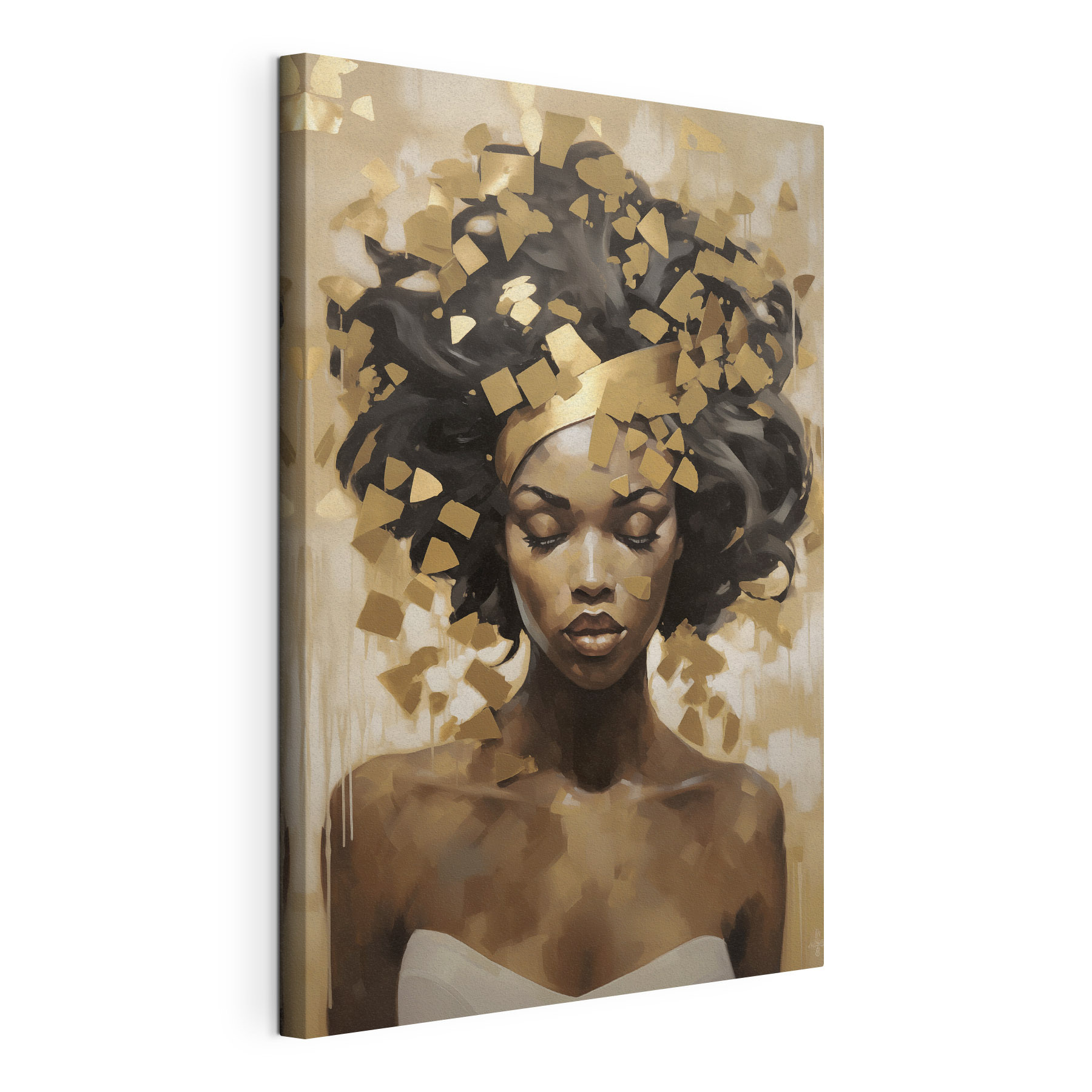 Soft beauty amidst abstract shapes
