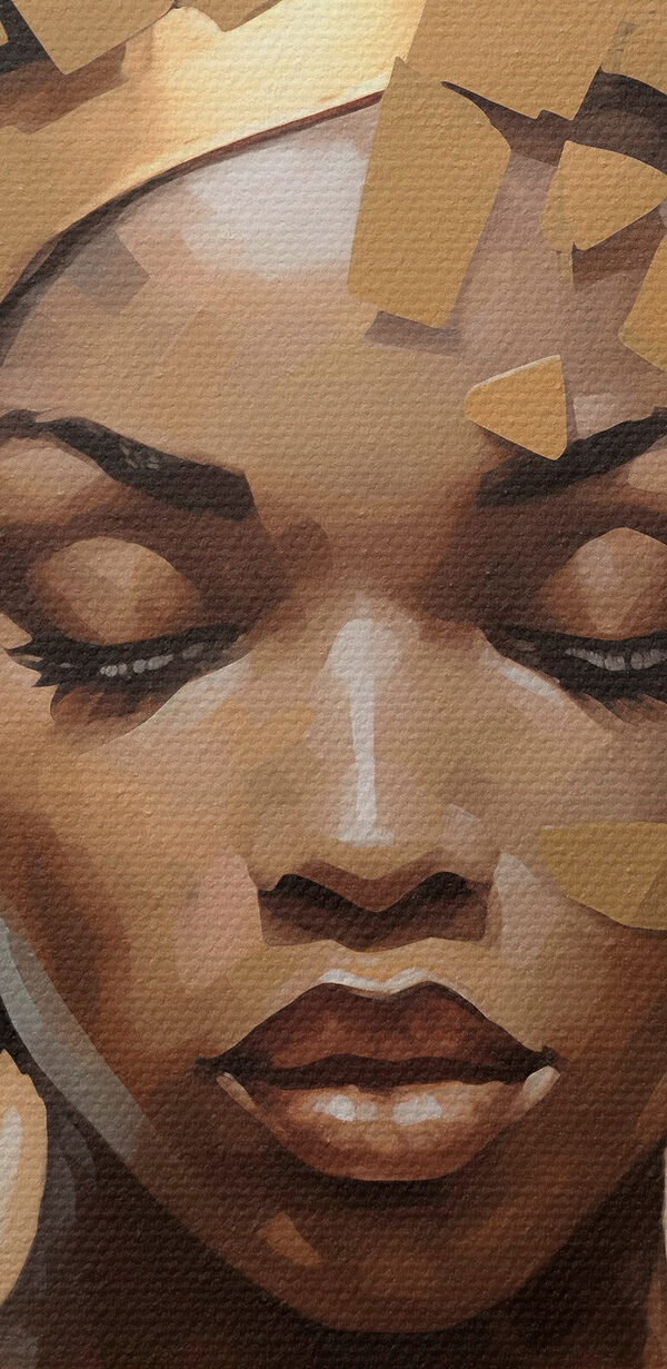Soft beauty amidst abstract shapes