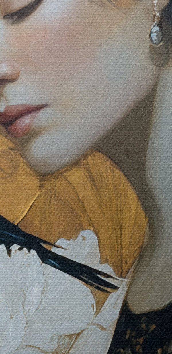 Painting of a woman with a bird on her shoulder