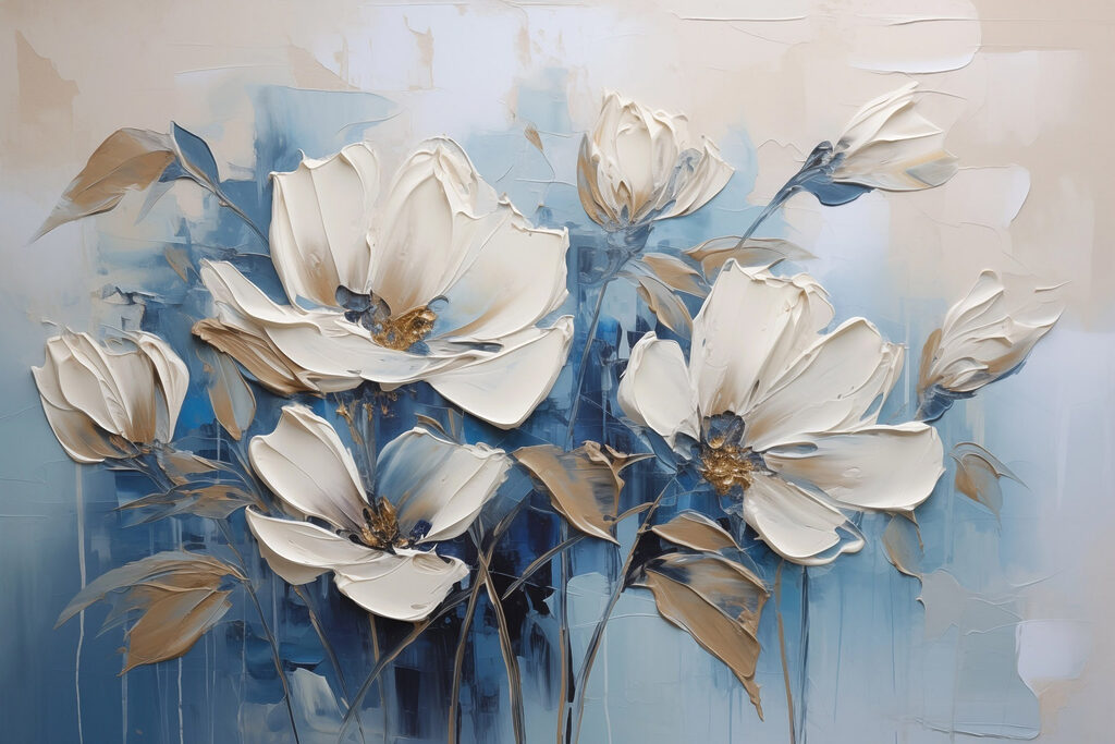 Painting of flowers on a blue background