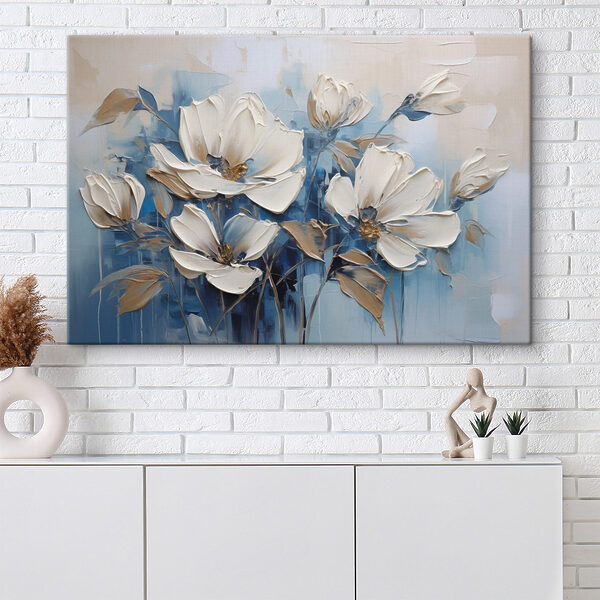 Painting of flowers on a blue background