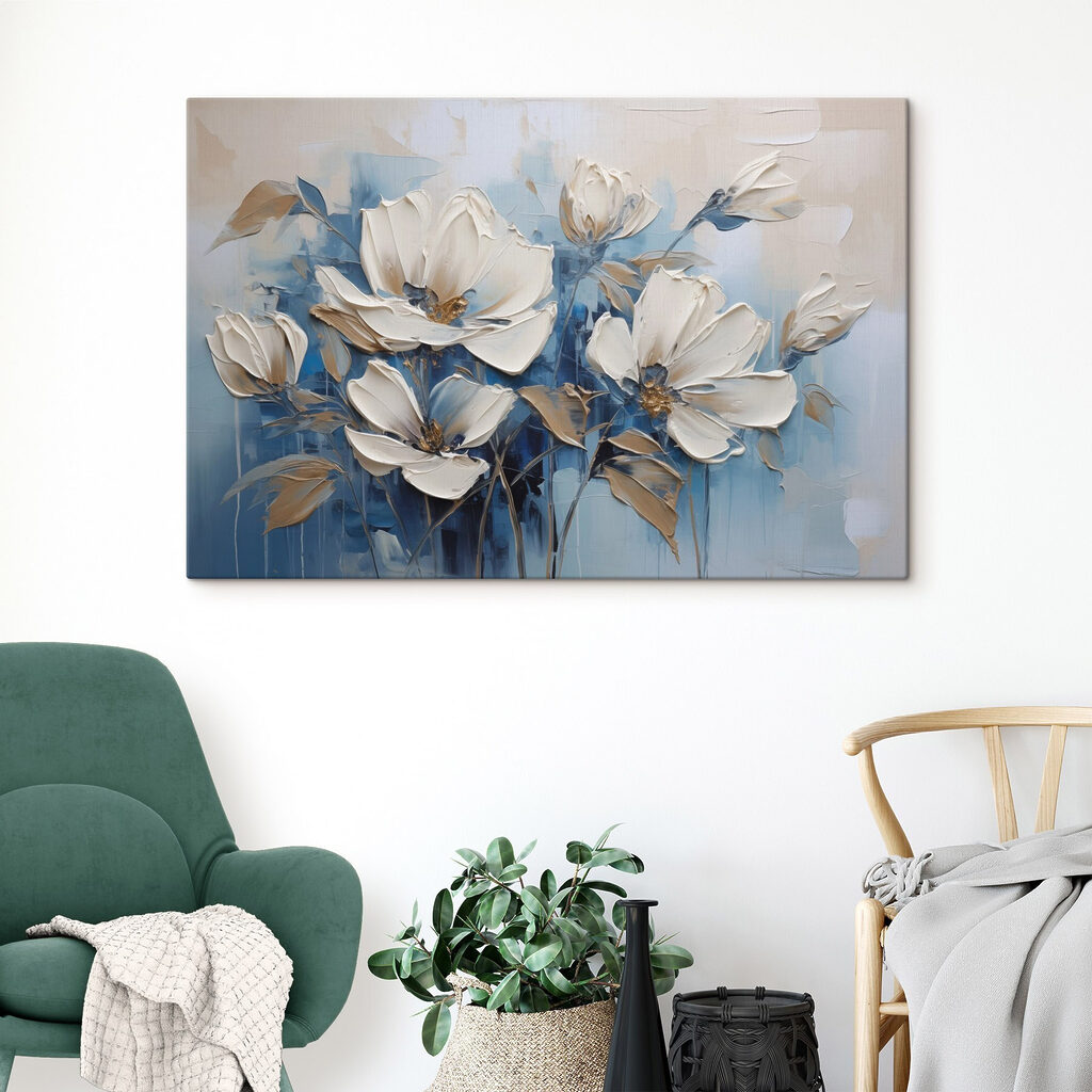 Painting of flowers on a blue background