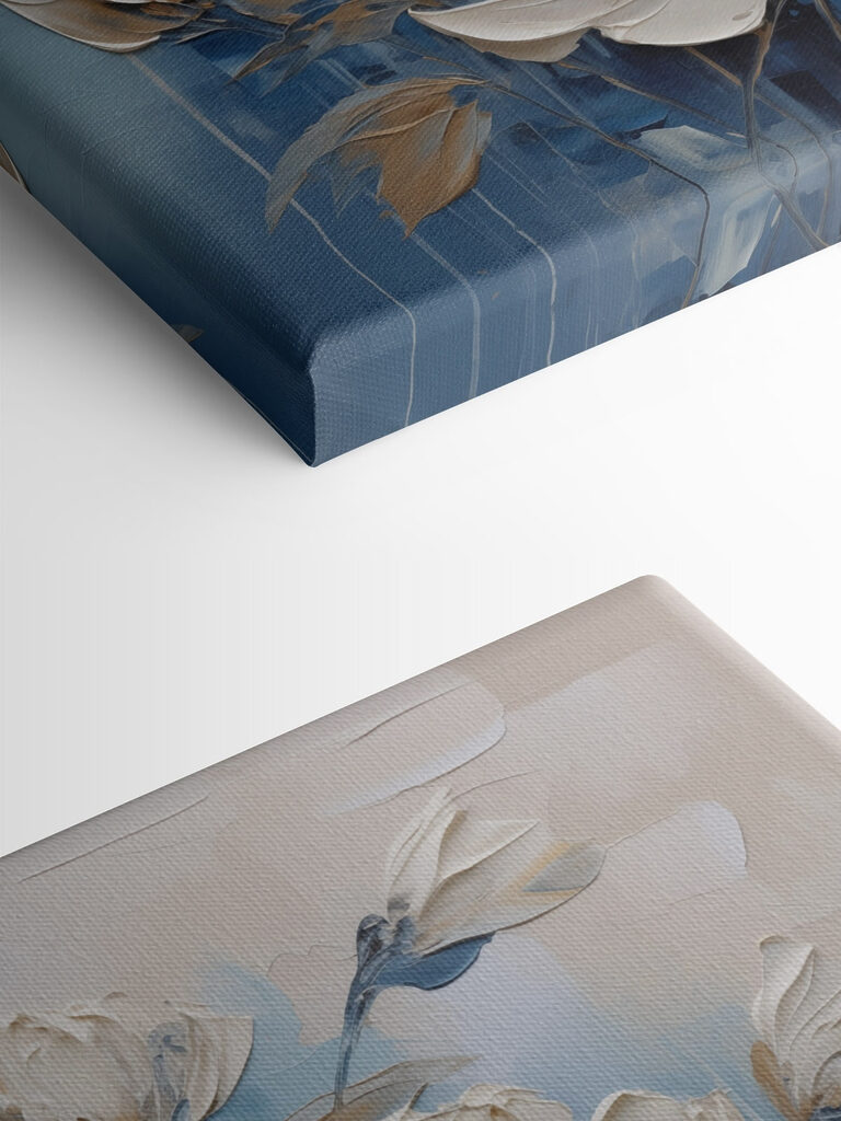 Painting of flowers on a blue background