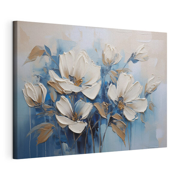 Wandbilder Gemälde mit Blumen auf blauem Hintergrund