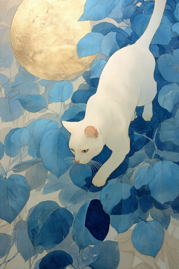 Cat walking on leaves