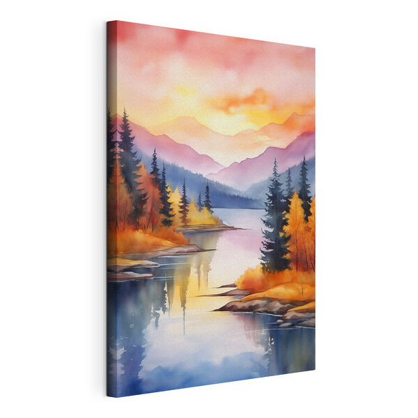 Wandbilder Aquarellbild eines Sees, umgeben von Bäumen und Bergen (Artikelnummer: s46155) Wandbilder Wandbilder Aquarellbild eines Sees, umgeben von Bäumen und Bergen (Artikelnummer: s46155)