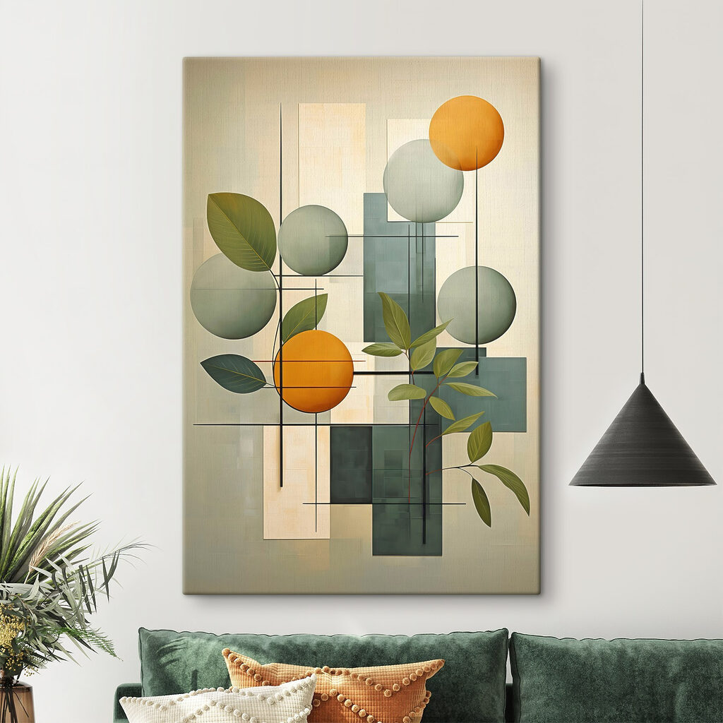 Kunstwerk mit Blättern und Kreisen