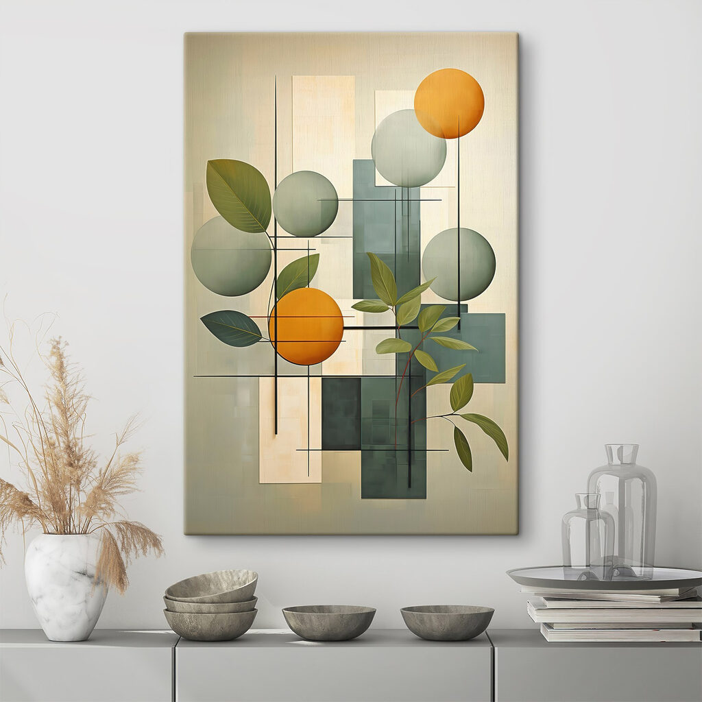 Art piece with leaves and circles
