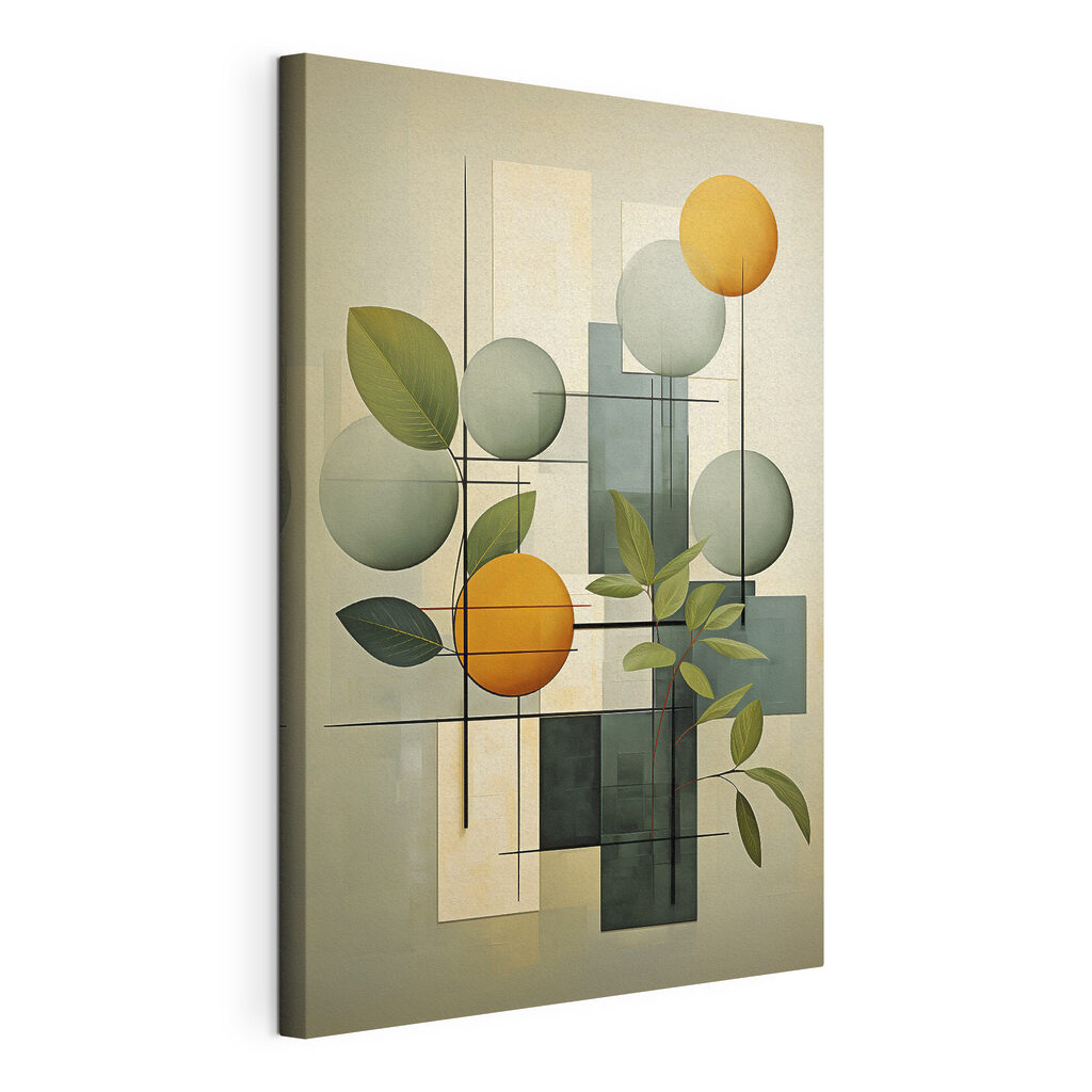 Art piece with leaves and circles