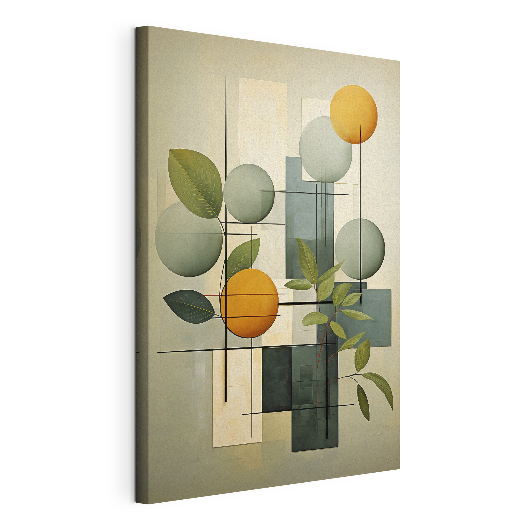 Art piece with leaves and circles