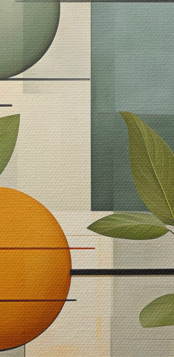 Art piece with leaves and circles